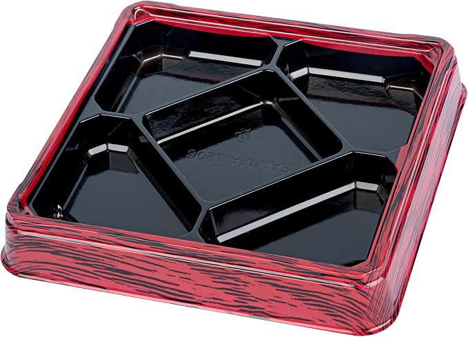 Restaurantware Bento Tek 18.6 Ounce Meal Prep Containers, 100 Disposable To Go Food Boxes - Lids Sold Separately, 5 Compartments, Red And Black Plastic Bento Lunch Boxes, Freezable, For Take Out - Image 12