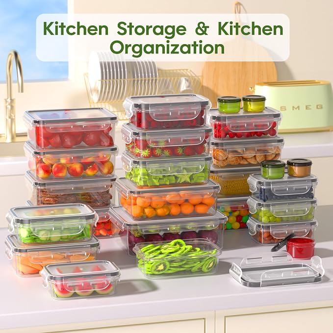 KEMETHY 50-Piece Food Storage Containers with Lids(25 Containers & 25 Lids), Plastic Food Containers for Pantry & Kitchen Storage and Organization, BPA-Free, Leak Proof, Reusable with Labels & Pen - Image 7