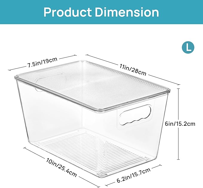 Vtopmart 12 Pack Clear Stackable Storage Bins with Lids, Large | BPA-free Plastic, Organize Vertically, For Pantry Kitchen Fridge Cabinet Closet Bathroom, Built to Last, Easy to Move - Image 2