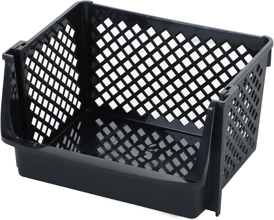 Large Stackable Storage Bins Open Front for Pantry Storage, 6 Pack - Black | Sturdy Plastic, Easy Stacking, Open Front Access, Ventilated Sides, Vertical & Space Saving Pantry Organizers and Storage Bin - Image 8