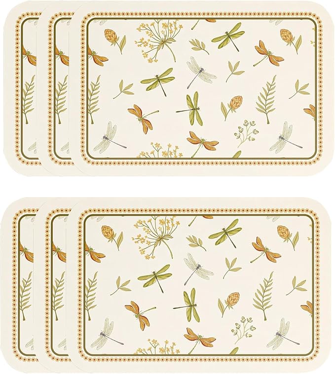 Vinyl Waterproof Placemats Set of 6 Rectangular,12"*17"-Grace B | Wipeable Beautiful Print Place Mats,Stain Resistant,Heat Resistant,Everyday Meals,Kitchen,Dinning,Holiday,Decor by Isaennehomedecoration