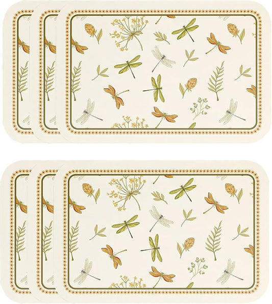 Vinyl Waterproof Placemats Set of 6 Rectangular,12"*17"-Grace B | Wipeable Beautiful Print Place Mats,Stain Resistant,Heat Resistant,Everyday Meals,Kitchen,Dinning,Holiday,Decor by Isaennehomedecoration