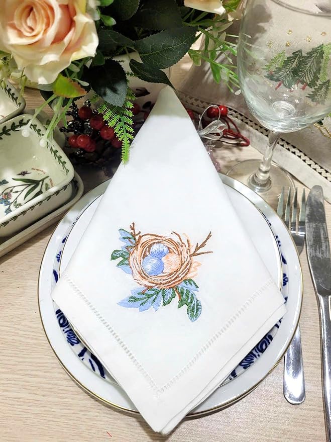 Embroidered Cloth Napkin Egg Nest Cotton Napkins (Set of 6, 18x18) – Charming, Eco-Friendly Dinner Napkins for Everyday Dining, Spring Celebrations & Gift Giving - Image 7