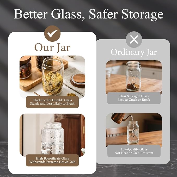 Glass Jars with Airtight Wood Lids - 57 OZ Large Tall Kitchen Pantry Storage Containers, Decorative Canister for Pasta, Spaghetti, Fusilli, Noodles, Coffee Beans, Oats, Cereal, Tea, Nuts, Set of 2 - Image 4