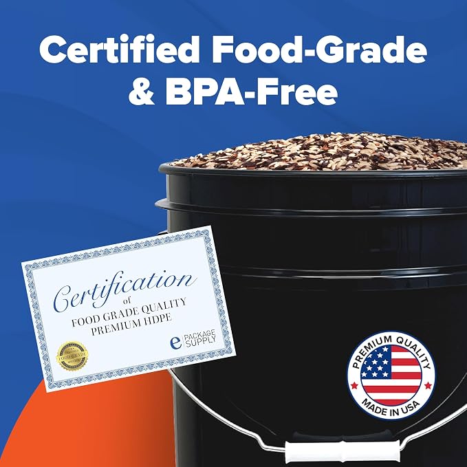 5 Gallon Bucket - Food Grade w/Lid BPA-Free, Black/Yellow, 6 | Airtight Gamma Seal Screw-On Lid, Heavy-Duty 90 Mil HDPE Plastic, Food Safe and Durable Container, Bulk Storage, Made in USA - Image 3