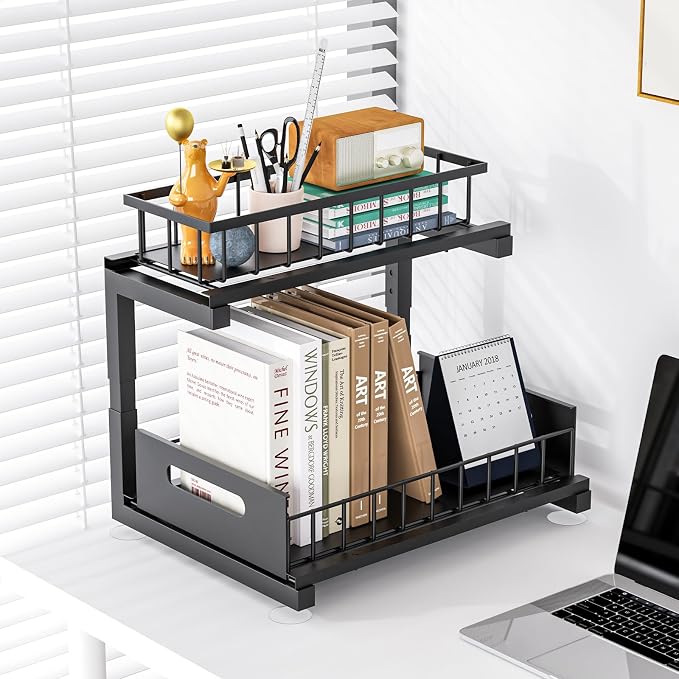 Under Sink Organizer, Heavy Duty Metal Pull Out Cabinet Organizer Slide Out Sink Shelf Organizer Height Adjustable, Multi-Purpose Storage Shelf for Kitchen Bathroom(Black,2Pack) - Image 8