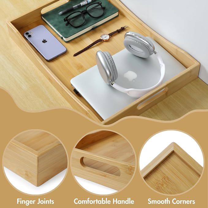 Gobam Bamboo Serving Tray with Handles, 19.7 x 13.8 inch Rectangular Decorative Tray for Entryway, Kitchen, Dining & Living Room, Large Wooden Breakfast Trays for Bed, Coffee Table & Ottoman - Image 3