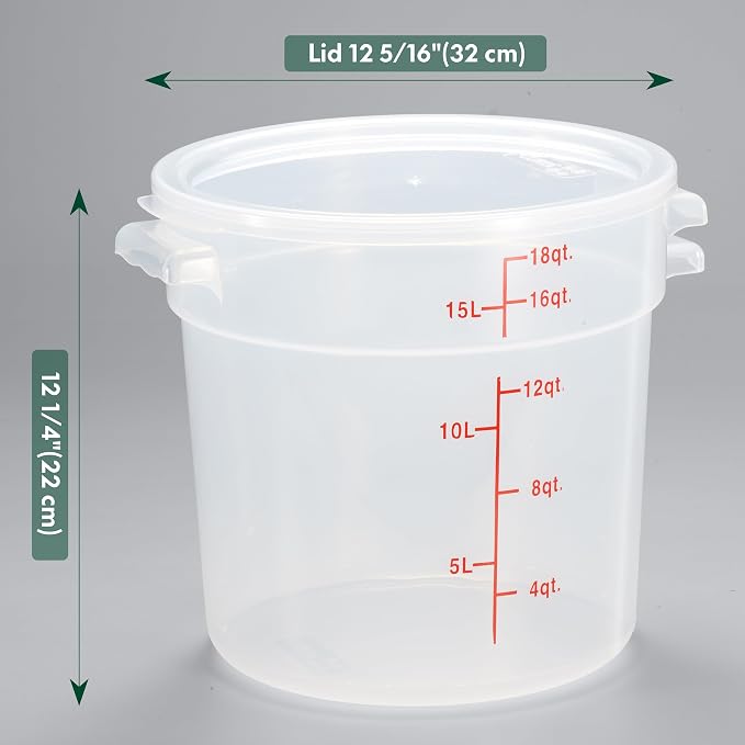 18 Quart Translucent Round Food Storage Container with Lid, Pack of 4 – NSF Listed, BPA-Free, Commercial-Grade Polypropylene, Freezer & Dishwasher Safe, Non-Stick, Easy-Read Graduations - Image 2