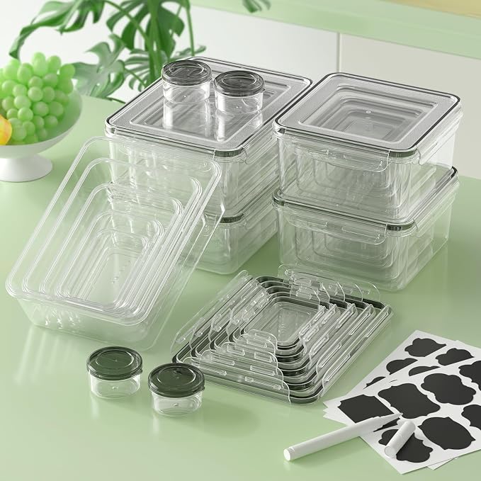 KEMETHY 54-Piece Food Storage Containers with Lids(27 Containers & 27 Lids), Plastic Food Containers for Pantry & Kitchen Storage and Organization, BPA-Free, Leak Proof, Reusable with Labels & Pen - Image 8