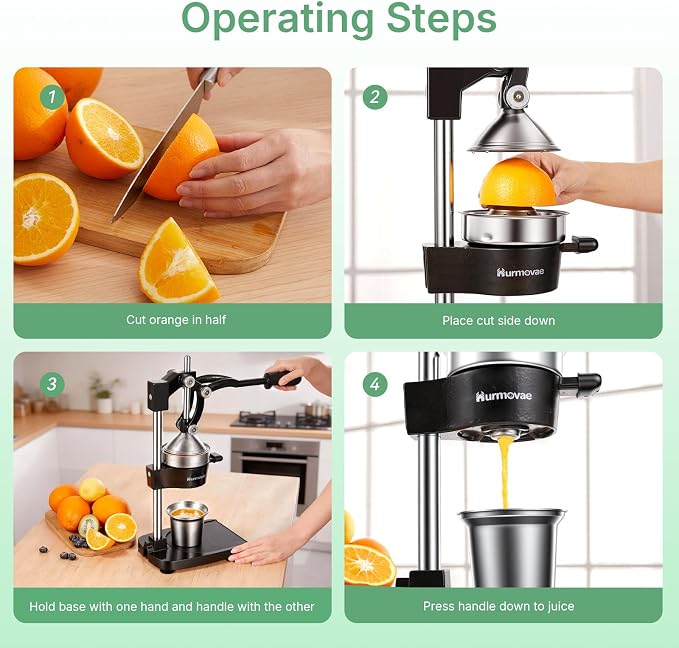 Cast Iron Manual Juicer For Orange Lemon Lime Pomegranate &Citrus | Heavy-Duty Hand Press Juicer, Orange Squeezer, 17"Tall, Sturdy Flat Base & Stainless Steel Cup, Easy to Clean, Black - Image 7