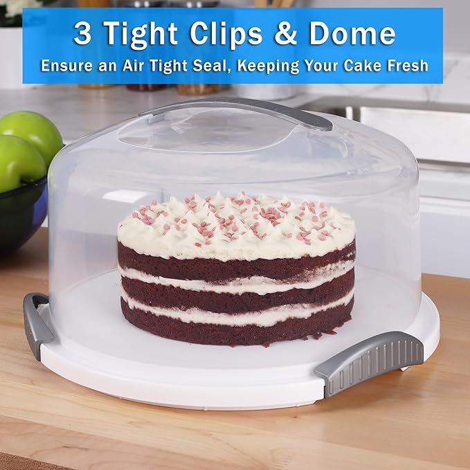 JOEY'Z EXTRA LARGE Cake Carrier - Holds up to 12 Inch 3-Layer Cake - White | Storage Container With Server Plate With Lid/Holder With Lid/Cover Clear Dome - Transports Pies or Other Desserts - Image 5