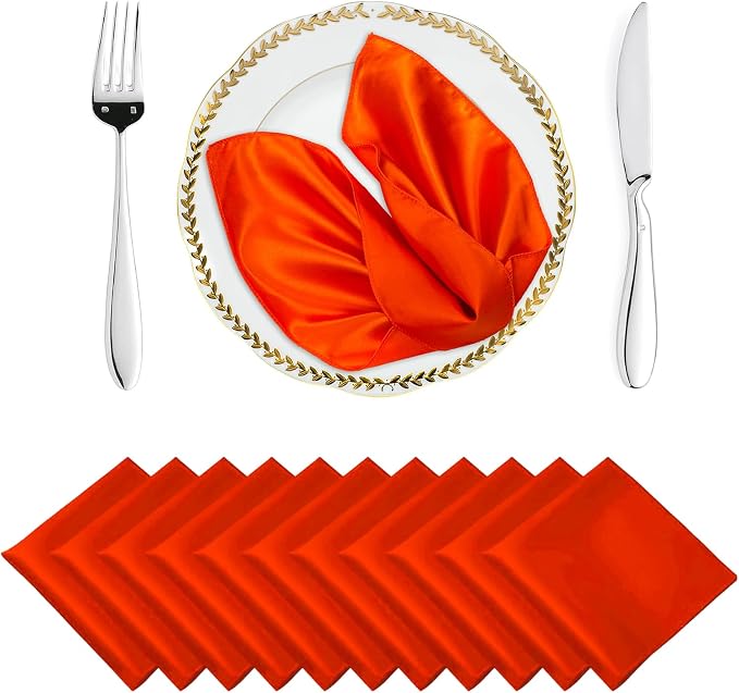 MDS® Pack of 25 Satin Napkins 12 x 12 Inch, Soft Silky Reusable Cloth Dinner Table Napkins for Wedding Décor, Reception, Birthday, Parties, Banquets, Catering, Restaurants & Hotel - Orange by MDS