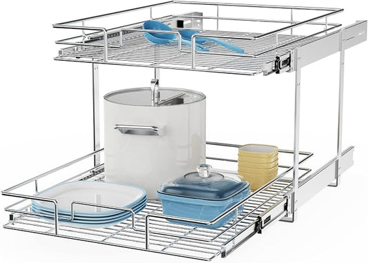 ROOMTEC Individual Pull Out Cabinet Organizer (22½"W x 21½"D), 2 Tier Spice Rack Organizer for Cabinet, Slide Out Drawer Pantry Shelf Organization and Storage for Kitchen Bathroom by ROOMTEC
