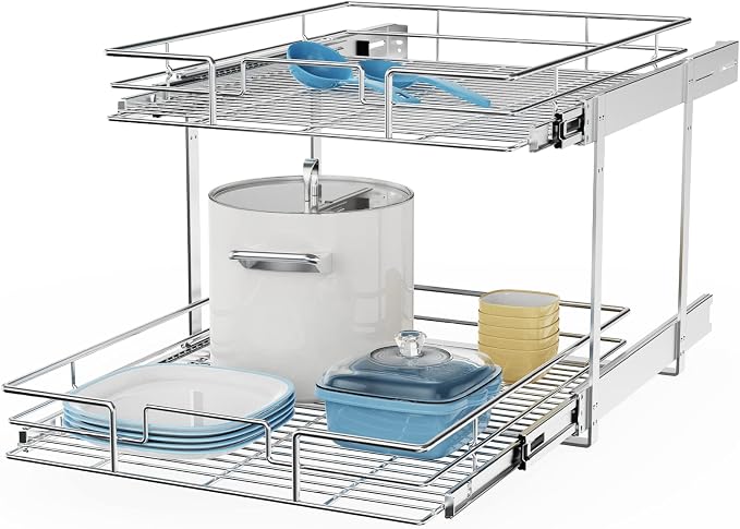 ROOMTEC Individual Pull Out Cabinet Organizer (22½"W x 21½"D), 2 Tier Spice Rack Organizer for Cabinet, Slide Out Drawer Pantry Shelf Organization and Storage for Kitchen Bathroom by ROOMTEC