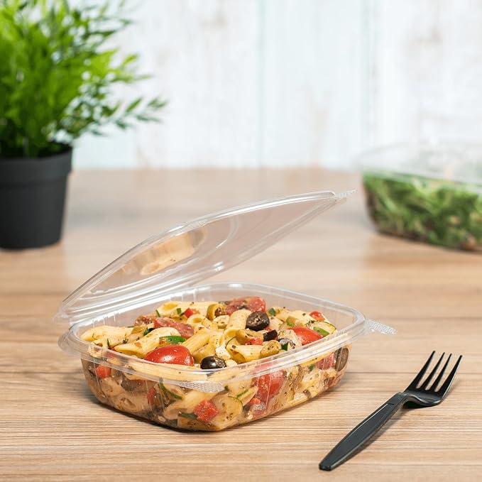 Karat 24oz - 200 ct PET Clamshell Square Deli Containers - For Pasta Salads, Fruit, Deli Sides, and Home Meal Prep - Clear Plastic Food Containers I 7.26"x6.2"x2.05" - Image 2