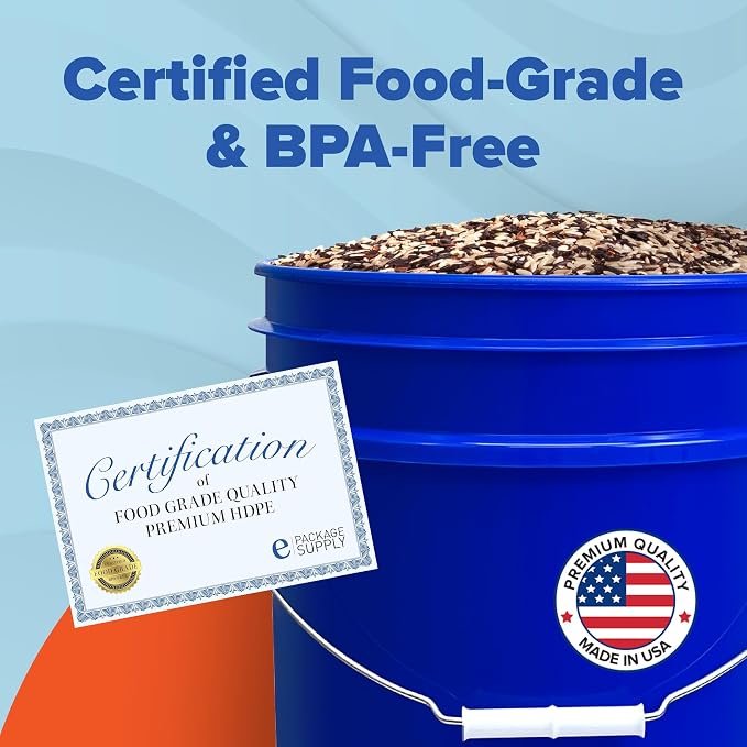 5 Gallon Bucket - Food Grade w/Lid BPA-Free, 60 Pack - Blue | Airtight Gasketed Tear Strip Lid, Heavy-Duty 90 Mil HDPE Plastic Pail, Bulk Storage, Food Safe Durable Container, Made in USA - Image 3
