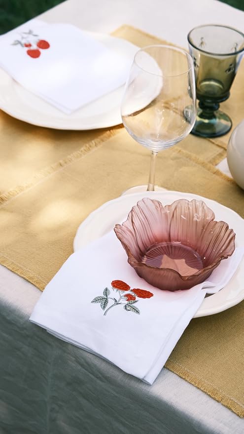 Linen Napkins Set of 4-100% Pure White Linen Embroidered Dinner Napkins 19 x 19 Inch for Spring, Summer, Memorial Day (Berry Harvest Collection) - Image 7