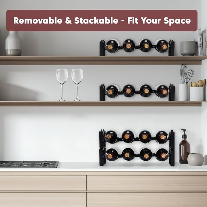 Stackable Wine Rack Countertop, 8 Bottles Wine Bottle Holder for Inside Cabinet, Small Tabletop Wine Holder Stand for Pantry Bar, 2-Tier Angle Adjustable Wine Bottle Rack for Tight Spaces - Image 9