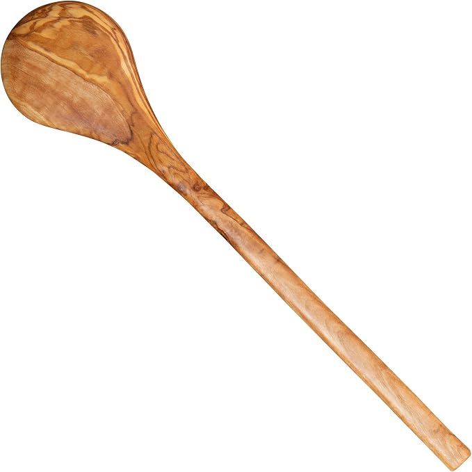 12 Inch Olive Wood Round Spoon, Natural and Organic Olivewood for Pasta, Mixing - Quality Handmade Wooden Kitchen Gift - Image 3