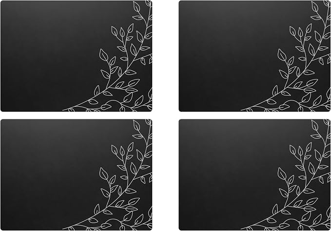 Royalty Art Boho Placemats, Set of 4, Black, Non-Slip Cork Backed | Wipeable heat resistant surface, kitchen and dining table protection, floral farmhouse pattern - Image 6
