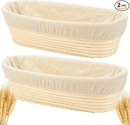 2PACK 12 inch Oval Bread Proofing Basket Banneton Bread Dough Proofing Rising Rattan Basket & Liner for Baking Bread Making by Stormshopping