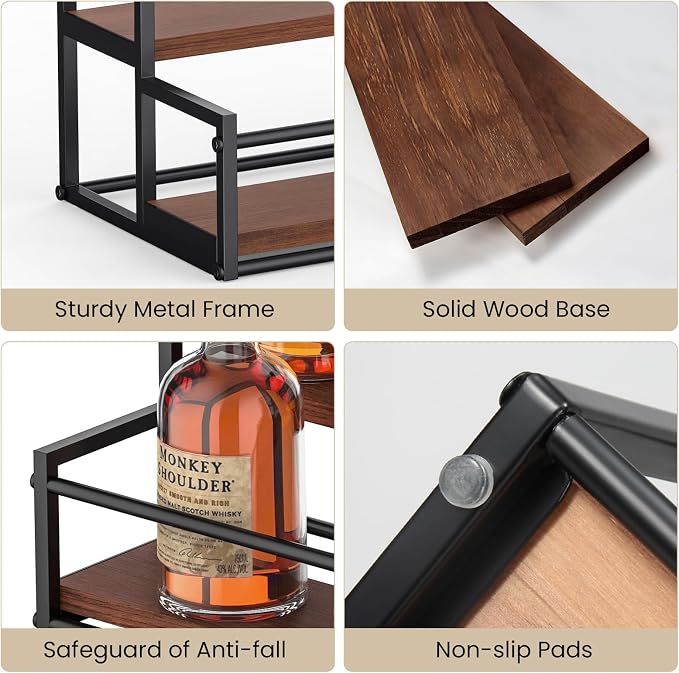 THYGIFTREE Liquor Bottle Display Shelf, 3 Tier Coffee Syrup Rack Organizer & Bar Shelf Stand for Liquor, Whiskey, Spirits, Coffee Station & Home Bar - Image 5