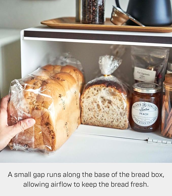 YAMAZAKI Home Tower Bread Box Keeper Holder Container, Metal Bread Holder Saver, Slim Space Saving Counter Storage - Horizontal - Steel | Sleek metal bread holder and saver container. Slim, space-saving design fits countertops. Adds practical everyday ... - Image 4