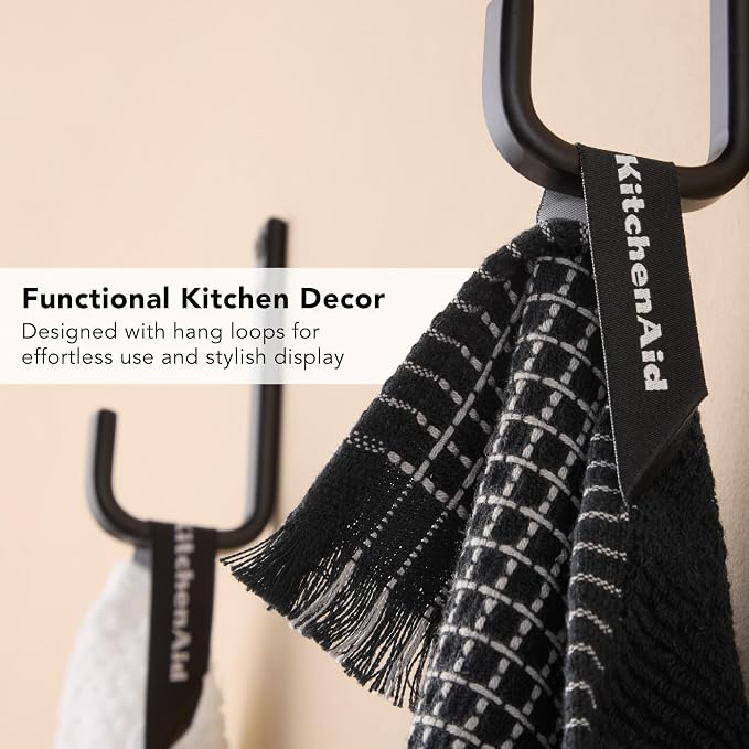 KitchenAid Gourmet Series Gridlines Kitchen Towels 3-Pack Set, 100% Cotton Absorbent, Matte Black, 18"x28" - Image 6