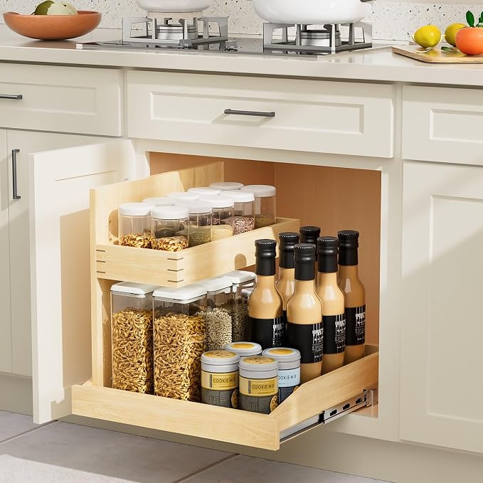 LOVMOR Soft Close Under Sink Organizer 22½” W x 21” D, Pull Out Cabinet Organizer with U Bracket, 2 Tier Slide Out Shelf for Kitchen Bathroom Sink(Left) by LOVMOR