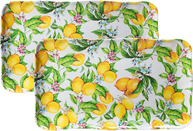 LEHAHA Melamine Lemon Large Rectangular Serving Tray/Platters Set of 2, 17.5" x 10", 2-Piece Melamine Platters Serving Set,Dishwasher Safe by LEHAHA