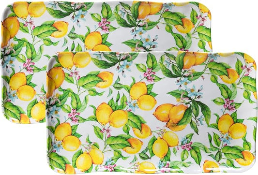 LEHAHA Melamine Lemon Large Rectangular Serving Tray/Platters Set of 2, 17.5" x 10", 2-Piece Melamine Platters Serving Set,Dishwasher Safe by LEHAHA