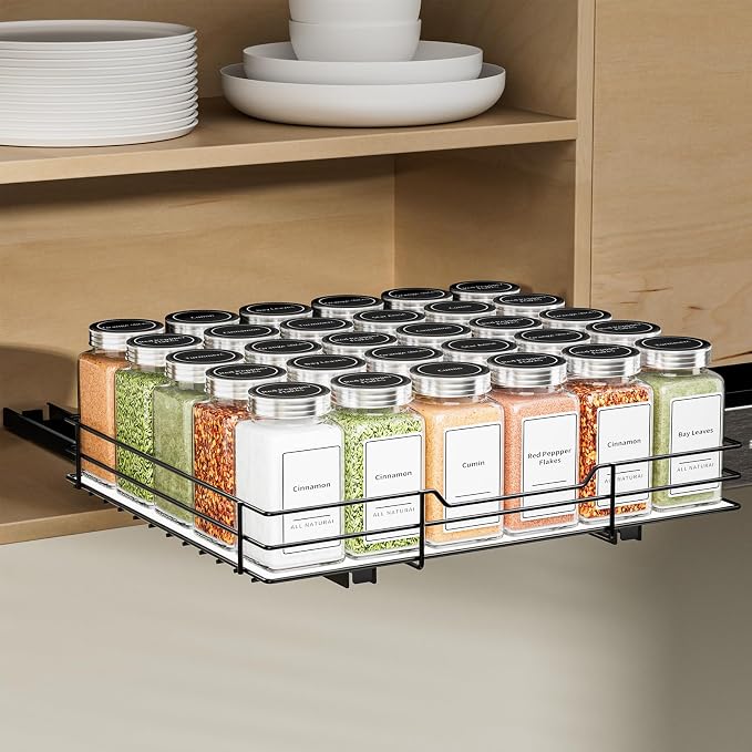 BOIVSHI Spice Rack Organizer for Cabinet, 1 Tier Pull Out Spice Rack, Spice Organizer for Cabinet, Kitchen and Pantry, Fits Spices, Sauces, Canned Food (12.5''Wx10.5''Dx2.5''H) by BOIVSHI