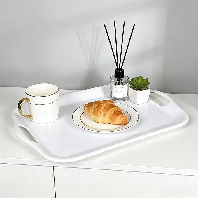 Extra Large Melamine Platters, Serving Tray with Handles for Cookie, Cupcakes, Desserts, Dishwasher Safe, Ottoman Tray Decor, Set of 2, 2 pcs Mats Included (White, 21''x14'') - Image 4