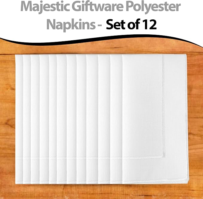 Majestic Giftware Polyester Napkins - NPK1-WT | Set of 12 (20" x 20") White Design Dinner Napkins Cloth | Linen Look Washable Cloth Napkins Set for Weddings, Banquets, or Restaurants - Image 6