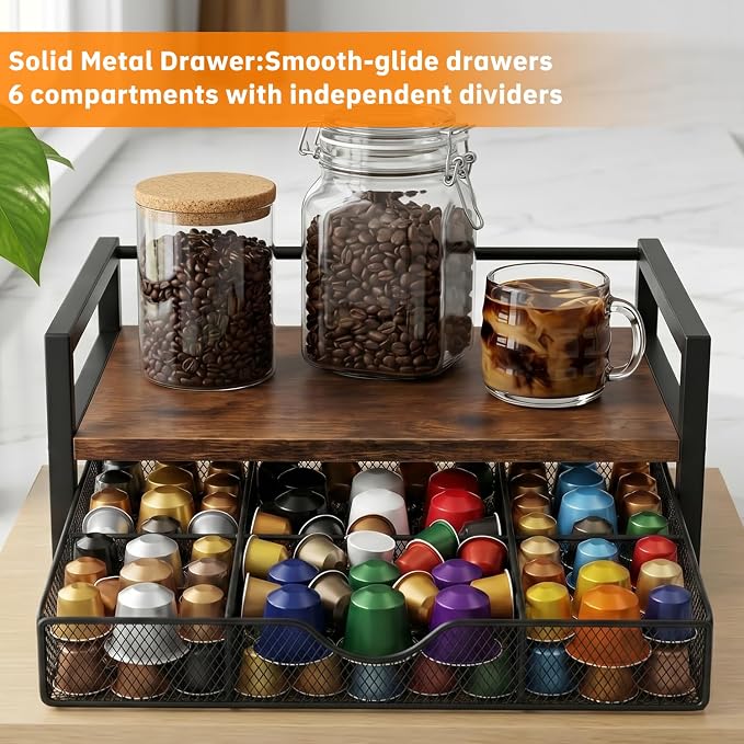 Tea Bag Organizer with 6 Compartments, Extra Large Countertop Tea Holder | Wooden Tea Holder, 6 Compartment Tea Drawer Caddy, Countertop Coffee & Tea Station Organizer for Kitchen & Office - Image 4