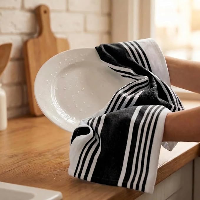 Urban Villa Kitchen Towels Cotton Dish Towels 20”x30” (Set of 6) Black - Image 7