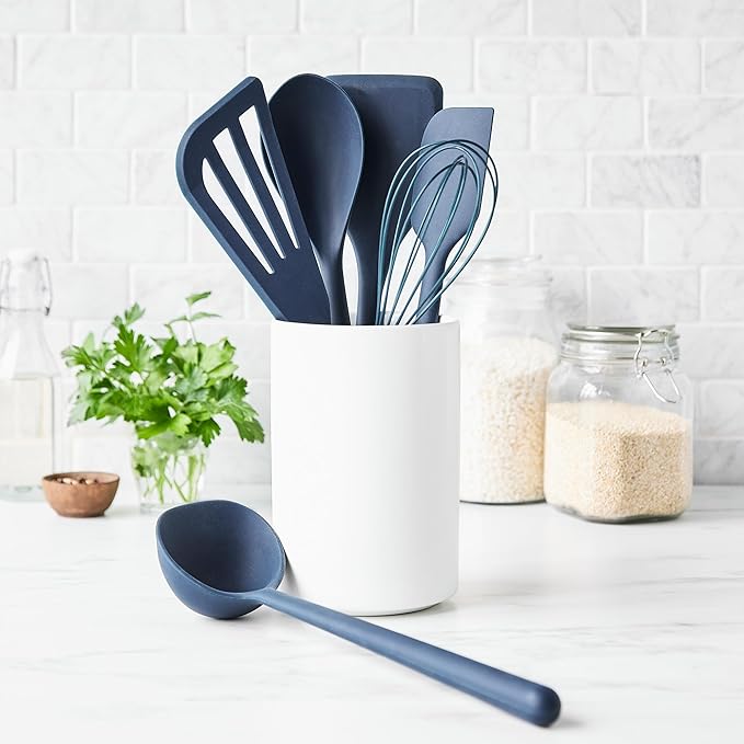 GreenPan Silicone 6 Piece Cooking Utensil Set & Holder, Spoon, Spatulas, Whisk, Ladle, Flexible Nonstick Kitchen Tools, Steel Core Heat-Resistant Anti-Slip Handle BPA-Free Dishwasher Safe, Oxford Blue - Image 4