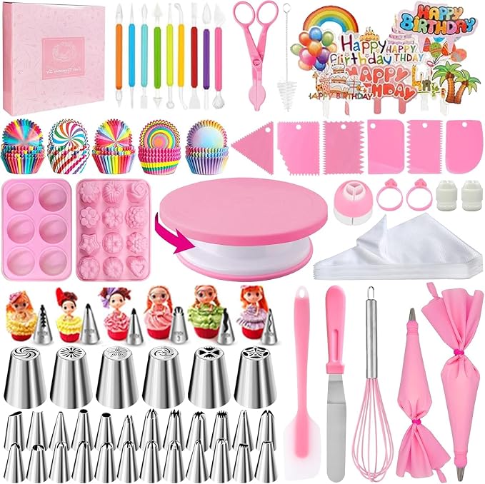 Cake Decorating Kit,Piping Bags and Tips Set,Cake Decorating Supplies,Frosting Piping Kit,Cake Baking Supplies for Beginners (320PS) by AKHMLEF