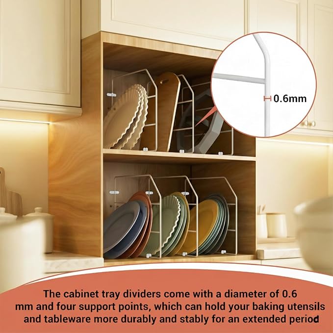 Baking Sheet Organizer Set of 6, 17"x13" Vertical Tray Dividers for Kitchen Cabinets, White Metal Cabinet Divider, Metal Wire Storage for Pans, Baking Trays and Cookware - Image 4