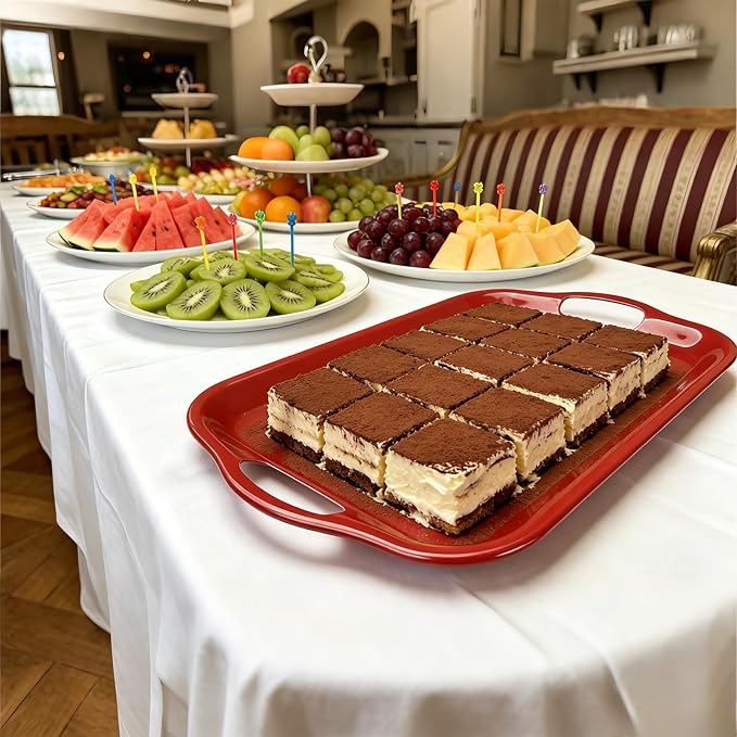 Extra Large Melamine Platters, Serving Tray with Handles for Cookie, Cupcakes, Desserts, Dishwasher Safe, Ottoman Tray Decor, Set of 2, 2 pcs Mats Included (Red, 21''x14'') - Image 6
