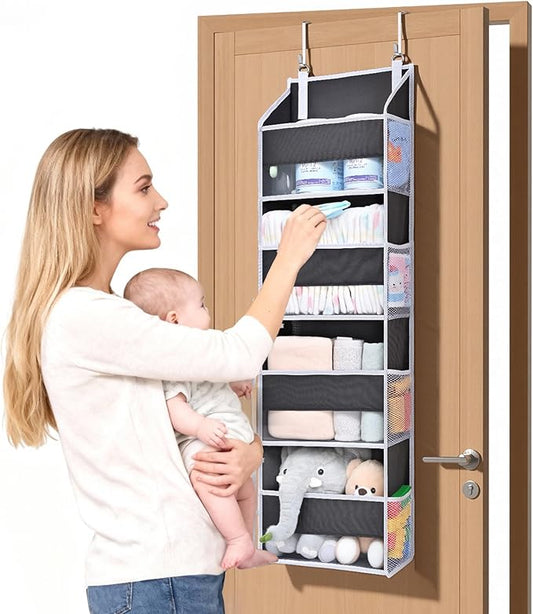 ULG 1 Pack Small Over Door Organizer with 4 Large Pockets 8 Mesh Side Pockets, Hanging Storage Organizer with Clear Window Kids Toys Deep Gray by ULG