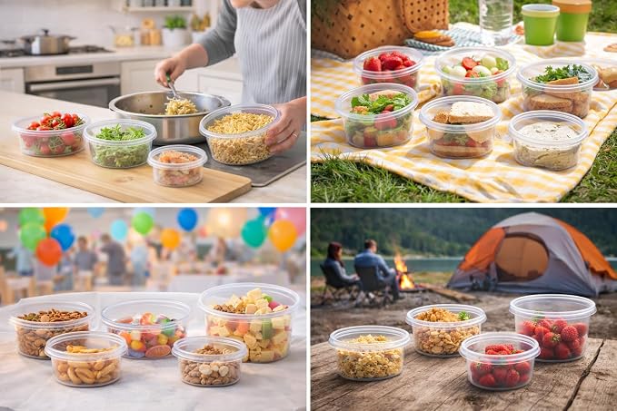 1ABOVE 50 Pack Round Plastic Food Containers with Lids – Reusable Leakproof BPA-Free Meal Prep Storage, Microwave, Freezer & Dishwasher Safe (450ML) - Image 9