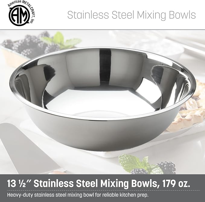 American Metalcraft SSB800 Stainless Steel Mixing Bowl - Durable, Commercial-Grade, Metal Bowl For Mixing - Wide-Rim, Stackable, Dishwasher Safe, 8qt, Silver - Image 2