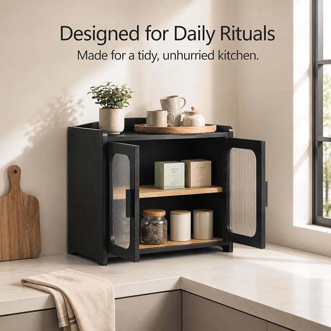 Premium Solid Wood Bread Box for Kitchen Countertop, 2-Tier Breadbox | Large Capacity, Corner Bread Box for Homemade Bread and Sourdough, Kitchen Countertop Organizer, Black - Image 5