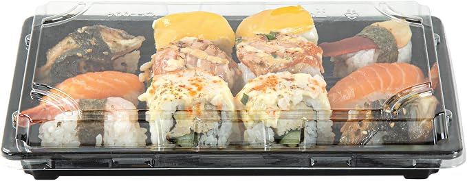 Restaurantware Plastic Sushi Trays 100 Pack of 9.2 x 5.9 x 1.77 Inch With Clear Lids Leak-Resistant Sushi Take Out Boxes Stackable Containers For Grab-And-Go - Image 8