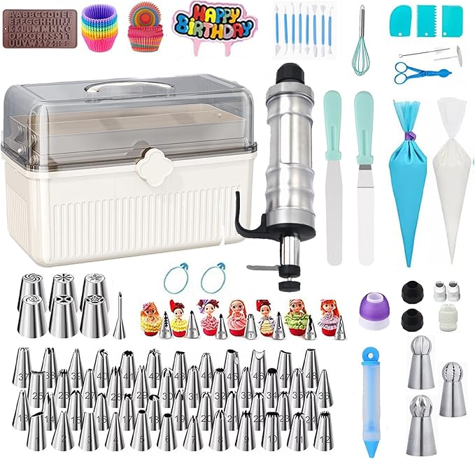 309 PCS Cake Decorating Kit with Storage Case, 73 Stainless Steel Piping Gun & Tips, Baking Frosting Decorating Tools for Beginners (Green) by Quilive