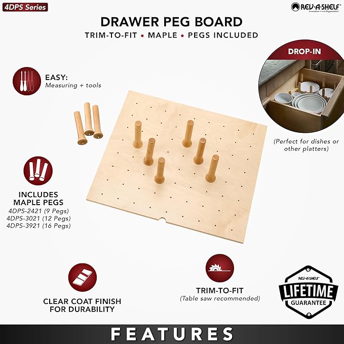 Rev-A-Shelf Pegboard Drawer Divider Organizer, Trim to Custom Fit Wooden Kitchen Cabinet Storage Utensil, Pots & Dish Rack, 39" x 21", 4DPS-3921 - Image 5