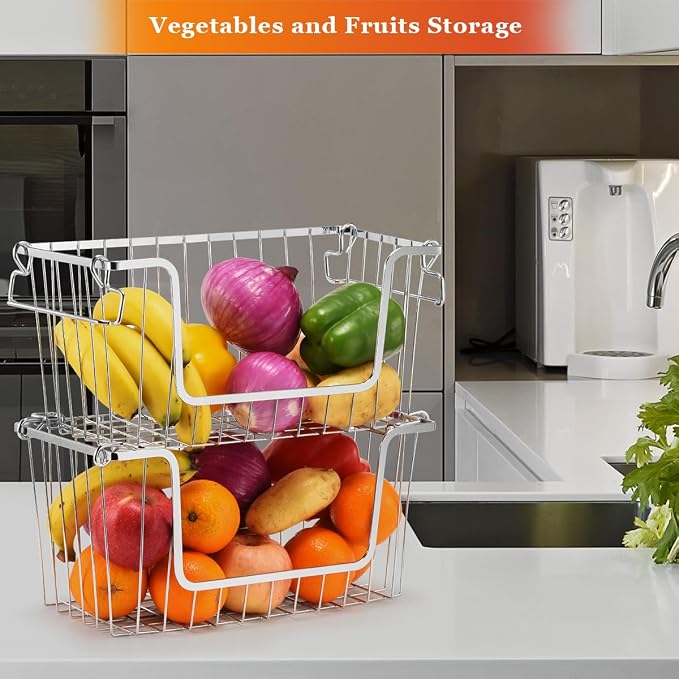 Orgneas Stacking Freezer Organizer Bins for 5.0Cu.Ft Chest Freezer | Small Chest Freezer Baskets Metal Wire Kitchen Pantry Storage Open Front Deep Freezer Bins with Foldable Handles, Set of 4 - Image 4