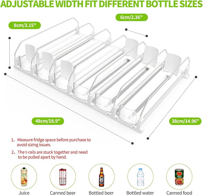 Coanto Drink Organizer for Fridge, Soda Can Organizer for Refrigerator with Automatic Pusher Glide, Adjustable Width Drink Dispenser for Fridge, Holds up to 30 Cans or Bottles, 6 Row - Image 6