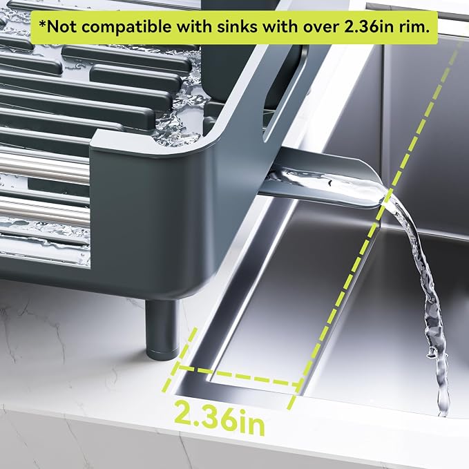 Urackify Extendable Stainless Dish Drying Rack for Kitchen Counter | 13.78"W x 18.7"L, Foldable Drainboard for Space Saving, Knife and Utensil Holder, Fast-draining Spout, Dark Slate Teal - Image 7
